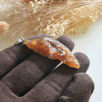 Good Translucency Brilliant Orangey Red Jadeite "Auspicious Bat" Pendant (JAB004508) 3