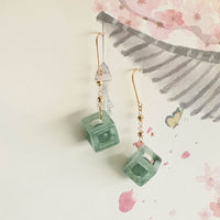 Good Translucency Icy Green Jadeite “Dancing Magnetizing Balls” Earrings (JAA002171)