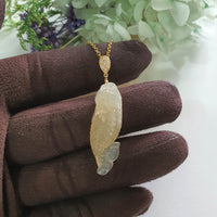 Good Translucency Icy Yellow Jadeite "Imperial Dragon Ascension" Pendant (JAB008117)