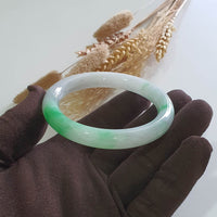 Translucent Brilliant Apple Green Jadeite Princess Round “Scenery” Bangle (JAC003360)