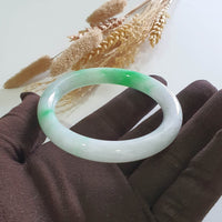 Translucent Brilliant Apple Green Jadeite Princess Round “Scenery” Bangle (JAC003360)