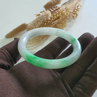 Translucent Brilliant Apple Green Jadeite Princess Round “Scenery” Bangle (JAC003360)