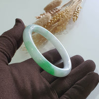Translucent Brilliant Apple Green Jadeite Princess Round “Scenery” Bangle (JAC003360)
