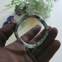 Translucent Greenish Black Jadeite “Art De Squarera” Princess Round Bangle (JAC003440)