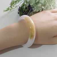 Translucent Light Lavender with Yellow and Green Jadeite “Whispers of Autumn” Bangle (JAC003490)