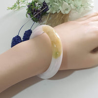 Translucent Light Lavender with Yellow and Green Jadeite “Whispers of Autumn” Bangle (JAC003490)
