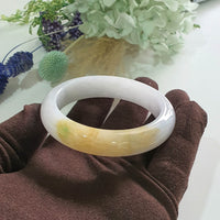 Translucent Light Lavender with Yellow and Green Jadeite “Whispers of Autumn” Bangle (JAC003490)