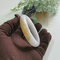 Translucent Light Lavender with Yellow and Green Jadeite “Whispers of Autumn” Bangle (JAC003490)