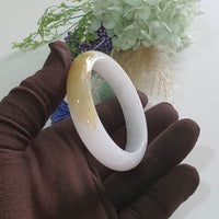 Translucent Light Lavender with Yellow and Green Jadeite “Whispers of Autumn” Bangle (JAC003490)