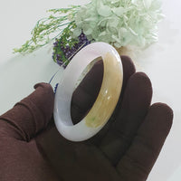 Translucent Light Lavender with Yellow and Green Jadeite “Whispers of Autumn” Bangle (JAC003490)