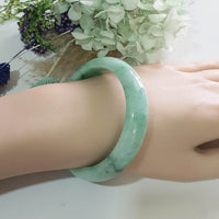 Translucent Brilliant Flower Green Jadeite “The Enchanting Scenery” Bangle (JAC003493)