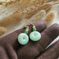 Translucent Light Apple Green Jadeite “Lucky Donuts” Earrings (JAA000232) 4