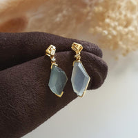 Highly Translucency Icy and Icy Green Jadeite “Golden Cubism" Earrings (JAA001279) 4