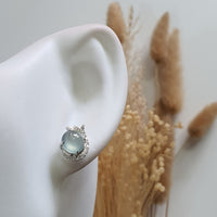 Highly Translucent Icy Jadeite Cabochon "Dreamy Winter" Earrings (JAA001619) 9
