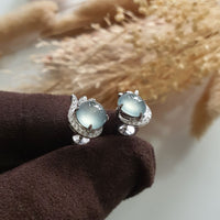 Highly Translucent Icy Jadeite Cabochon "Dreamy Winter" Earrings (JAA001619) 6