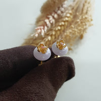 Translucent Icy Lavender Jadeite "Golden Cherry Blossoms" Earring (JAA001721) 2