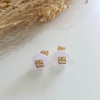 Translucent Icy Lavender Jadeite "Golden Clovers" Earring (JAA001908) 7