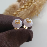 Translucent Icy Lavender Jadeite "Golden Clovers" Earring (JAA001908) 3
