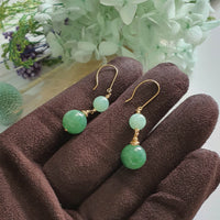 Translucency Icy Apple Green and Green Jadeite “Duo Lantern” Dangling Earrings (JAA002120) 4
