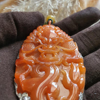 Translucent Bright Reddish Jadeite "Majestic Dragon” Pendant and Necklace (JAB005129) 6