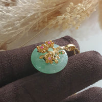 Good Translucency Icy Apple Green Jadeite "Cherry Blossom" Pendant (JAB005210) 4