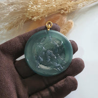 Highly Translucent Icy Bluish Green Jadeite "Victory Medallion Guan Gong" Pendant (JAB005347) 1