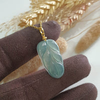 Highly Translucent Icy Light Bluish Green Jadeite “Auspicious Leaf” Pendant (JAB005522) 4