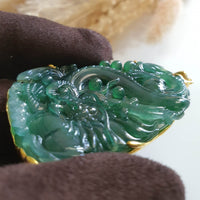 Highly Translucency Icy Green Jadeite "Majestic Dragon" Pendant (JAB005763) 9