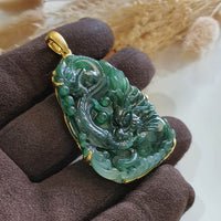 Highly Translucency Icy Green Jadeite "Majestic Dragon" Pendant (JAB005763) 3