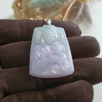 Translucent Lavender Jadeite "Mother Mary and Baby Jesus" Pendant (JAB006051) 4