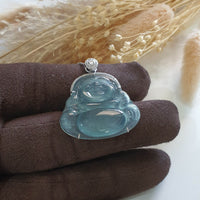 Highly Translucent Icy Blue "Laughing Buddha" Pendant (JAB006064) 2