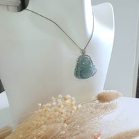 Highly Translucent Icy Blue "Laughing Buddha" Pendant (JAB006064) 8