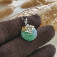 Translucent Icy Green with Lavender Jadeite "Enchanted Bee and Baby’s Breath" Pendant (JAB006286) 2