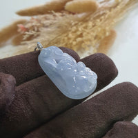 Good Translucency Icy Bluish Lavender Jadeite "Prosperity Rabbit" Pendant (JAB006332) 4