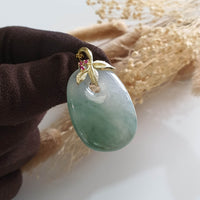 Good Translucency Icy with Green Jadeite "Flower Blossom" Pendant (JAB006403) 3