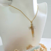 Translucent Icy and Icy Honey Yellowish Jadeite "Crucifix" Pendant (JAB006452) 9