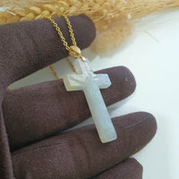 Translucent Icy and Icy Yellowish Jadeite "Crucifix" Pendant (JAB006453) 4