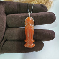Translucent Brilliant Orangey Red Jadeite "Goddess of Mercy" Pendant (JAB006741) 2