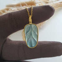 Highly Translucent Icy Bluish Green Jadeite “Auspicious Leaf” Pendant (JAB006903) 2