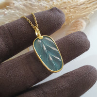 Highly Translucent Icy Bluish Green Jadeite “Auspicious Leaf” Pendant (JAB006903) 6
