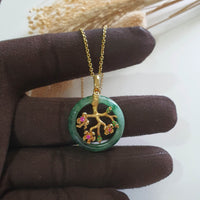 Translucency Brilliant Flower Green Jadeite "Cherry Blossom" Pendant (JAB006965) 10