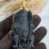 Translucent Icy Bluish Green Omphacite Jadeite "Mighty Guan Gong" Pendant (JAB007218) 7