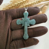 Good Translucency Icy Bluish Green Jadeite "Crucifix" Pendant (JAB007325) 5