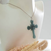 Good Translucency Icy Bluish Green Jadeite "Crucifix" Pendant (JAB007325) 7