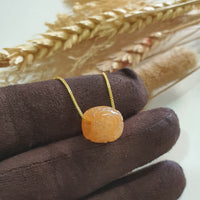 Good Translucency Icy Brilliant Orange Jadeite Carved "Ruyi & Coin" Barrel Pendant (JAB007548) 1