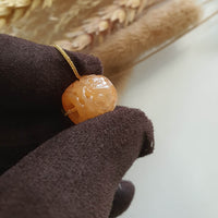 Good Translucency Icy Brilliant Orange Jadeite Carved "Ruyi & Coin" Barrel Pendant (JAB007548) 3