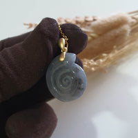Translucent Icy Black Jadeite "Wealth Conch Shell" Pendant (JAB007716) 6