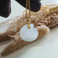 Good Translucency Icy White Jadeite "Wealth Conch Shell" Pendant (JAB007719) 8