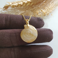 Translucent Icy Yellow Jadeite "Wealth Conch Shell" Pendant (JAB007721) 3