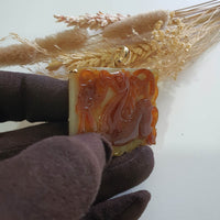 Translucent Icy Orangey Red Jadeite "Fire Galloping Horse of Abundance" Pendant (JAB007921) 9